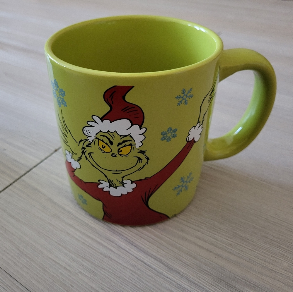 Grinch Christmas Mug - Green and Red With Snowflakes